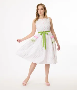 Smak Parlour Pink Pin Dot Tulip Sleeveless Swing Dress