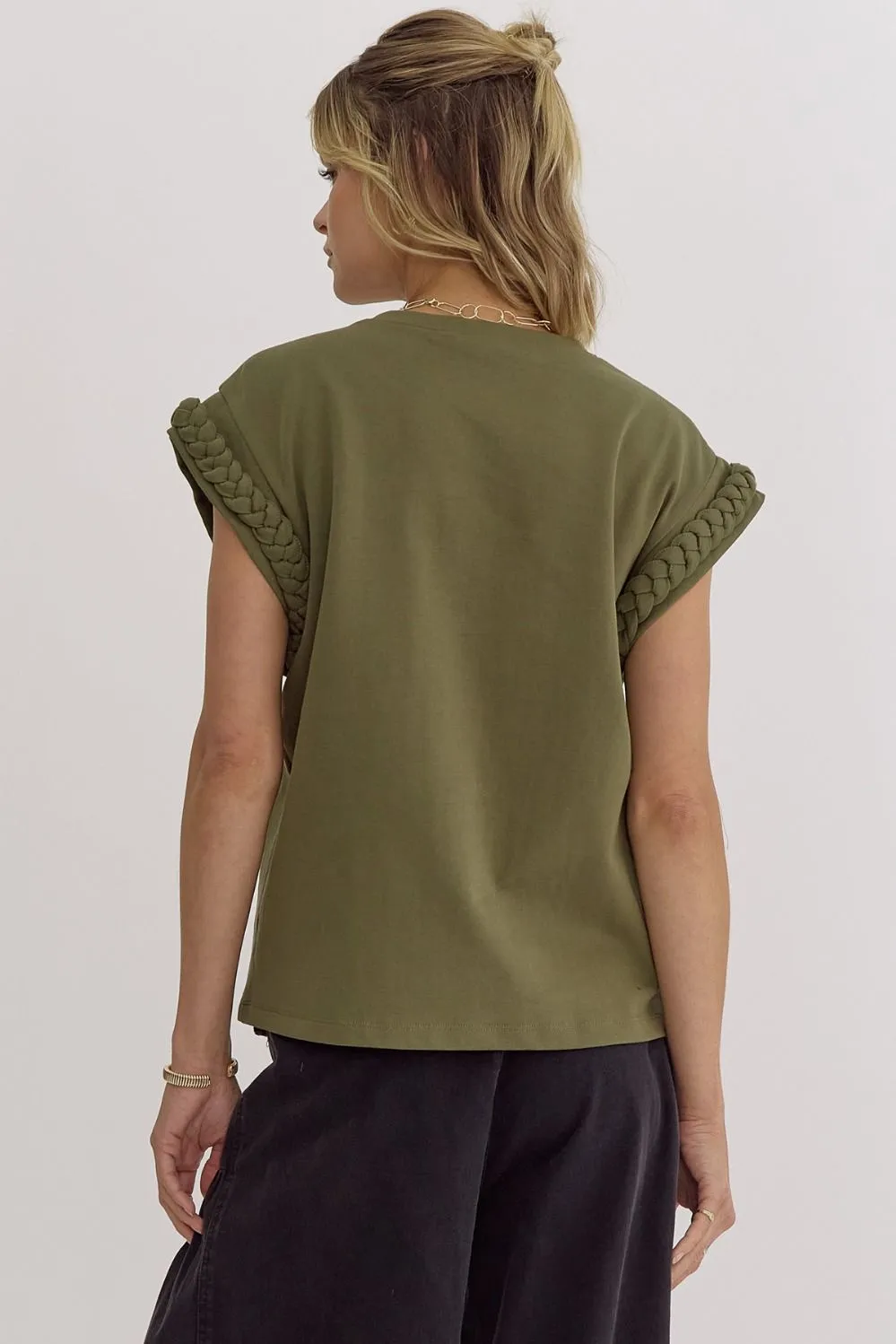 Solid round neck cap sleeve top