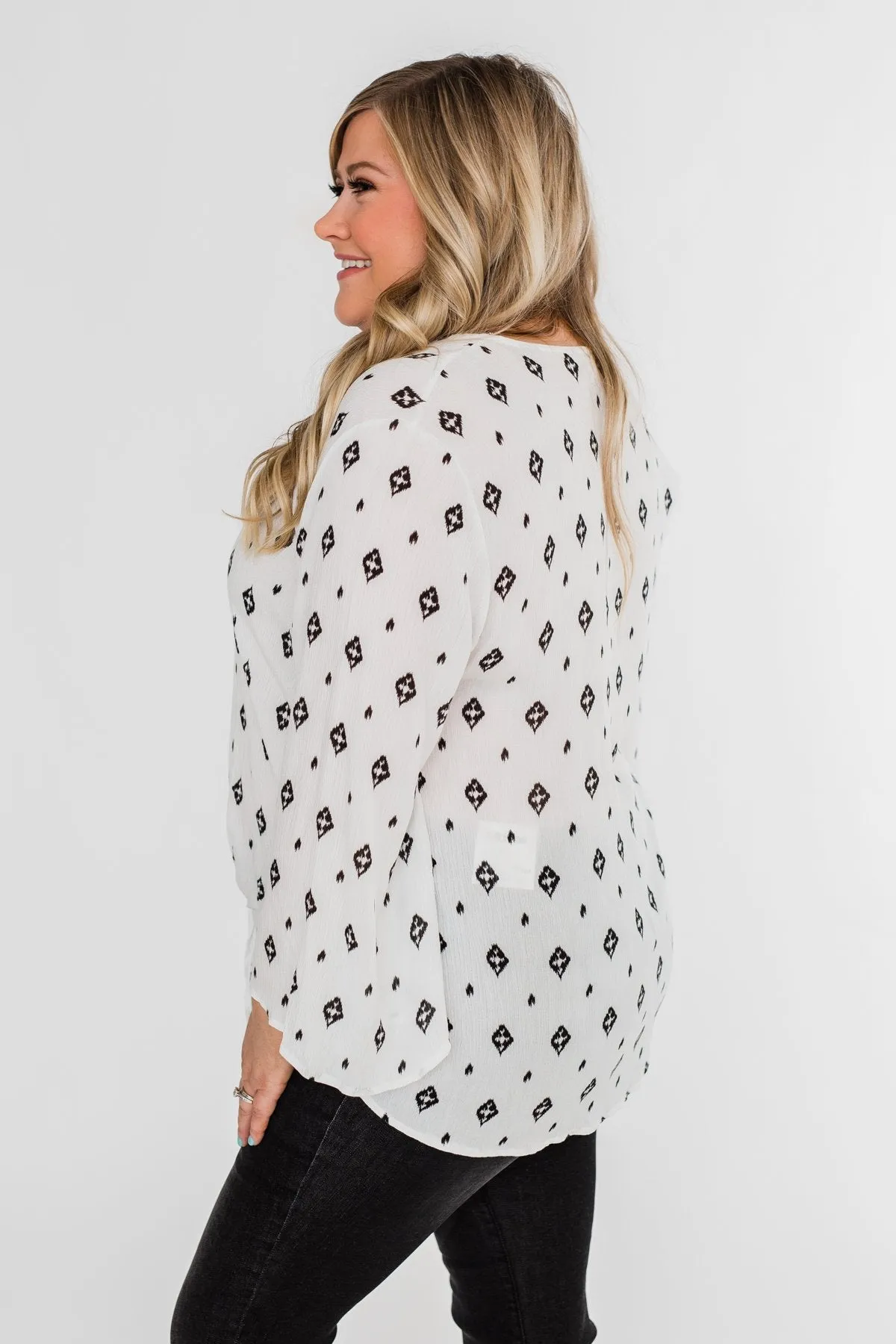 Something About You Printed Tie Blouse- White