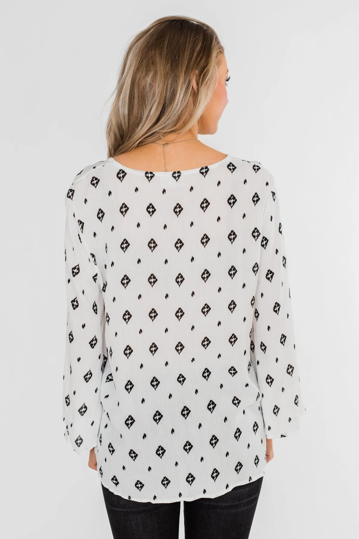 Something About You Printed Tie Blouse- White