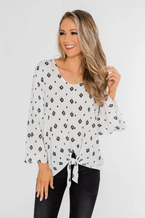 Something About You Printed Tie Blouse- White