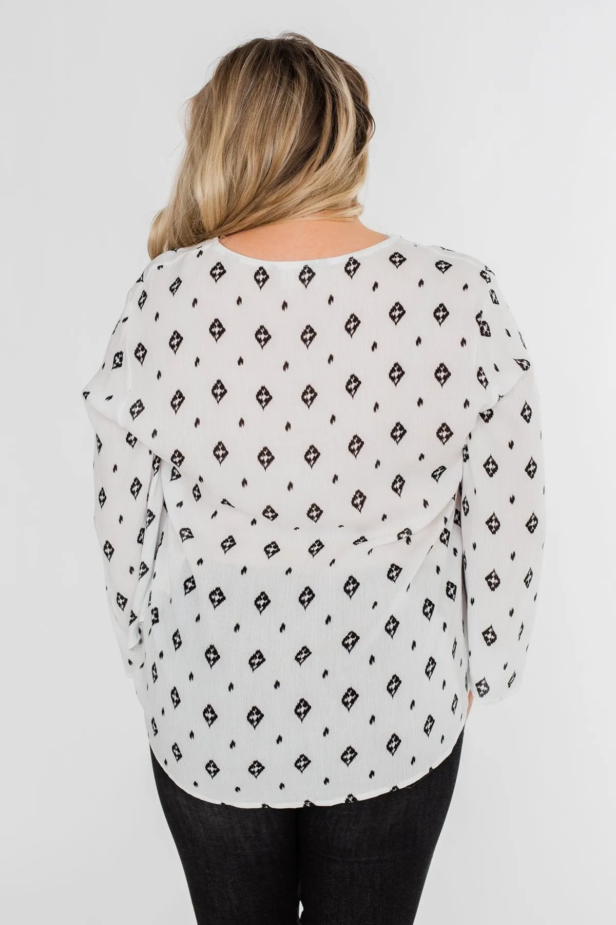 Something About You Printed Tie Blouse- White