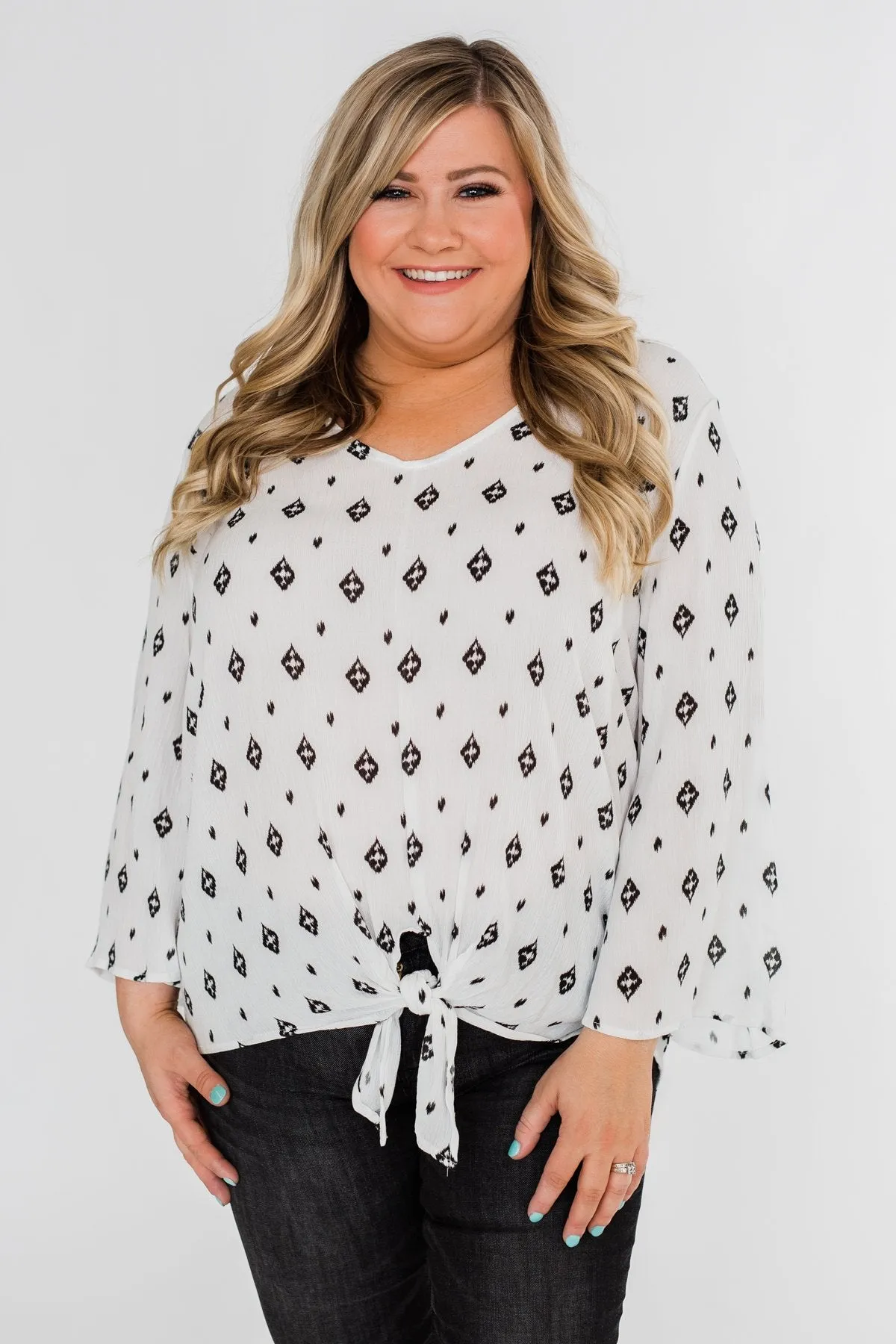 Something About You Printed Tie Blouse- White