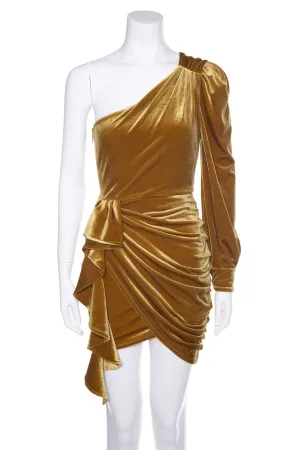 Song of Style Olive One Shoulder Velvet  Dress SZ XS NWT
