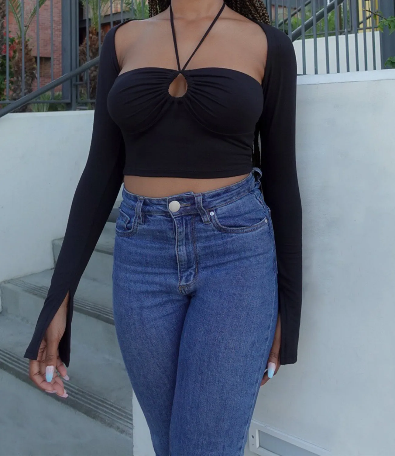 Spice Girl Split Bell Sleeve Top(Black)
