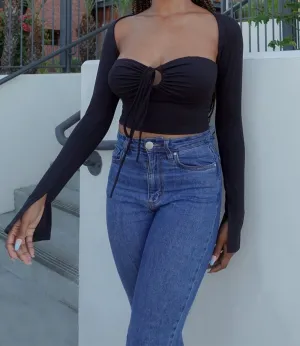 Spice Girl Split Bell Sleeve Top(Black)
