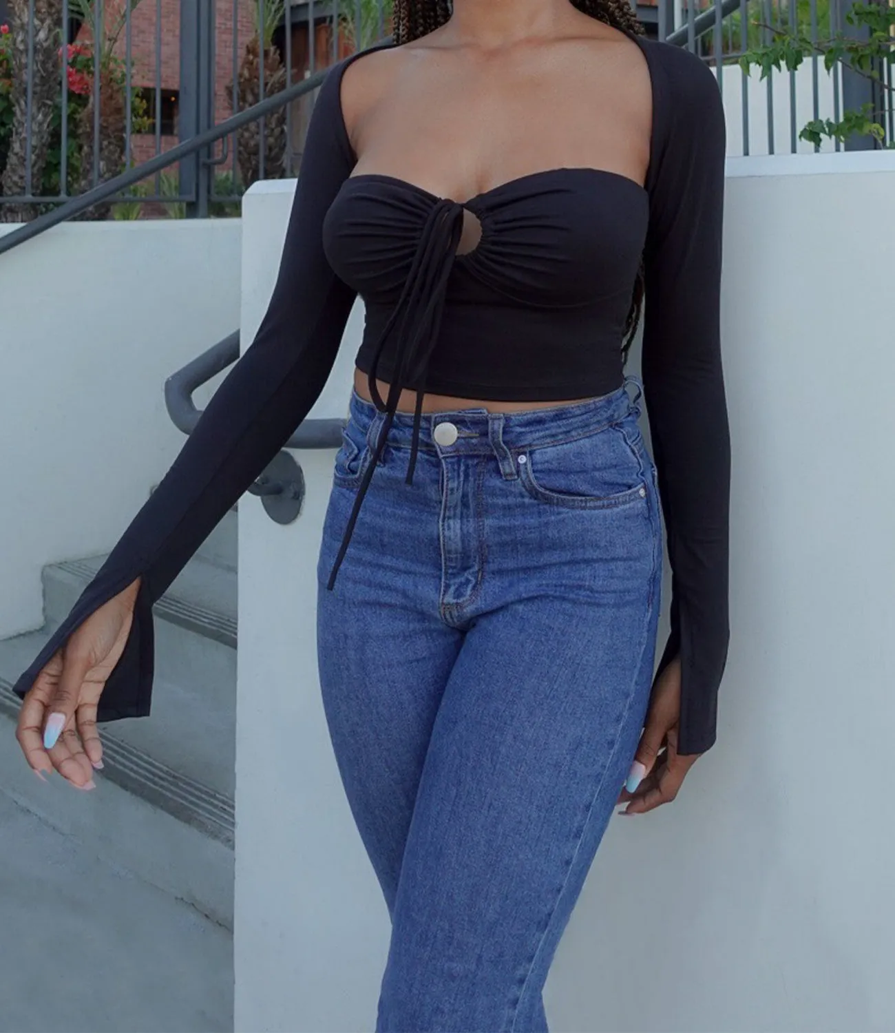 Spice Girl Split Bell Sleeve Top(Black)
