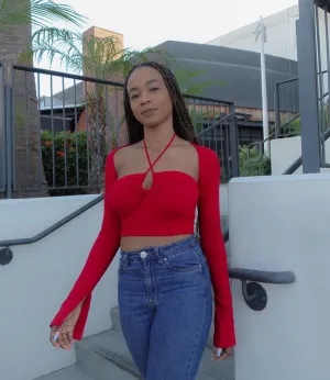 Spice Girl Split Bell Sleeve Top(Red)