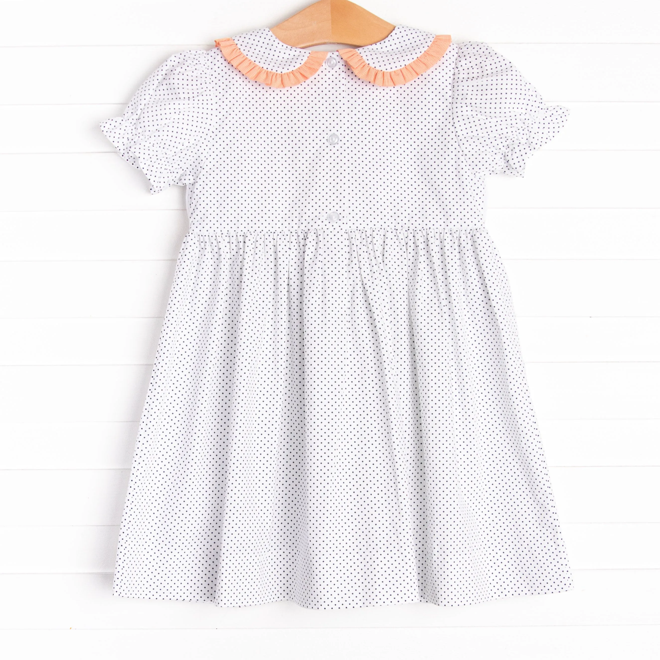 Spooky Spider Smocked Dress, Navy Bitty Dot