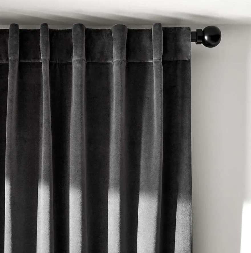 Storm Grey Cotton Velvet Window Curtain