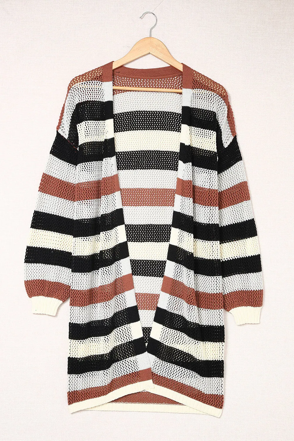 Striped Hollowed Knit Cardigan