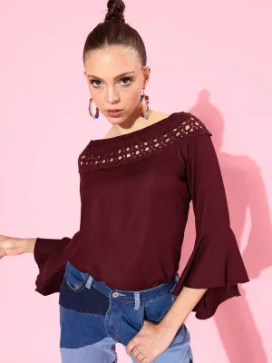 Style Quotient Women Maroon Lace Top
