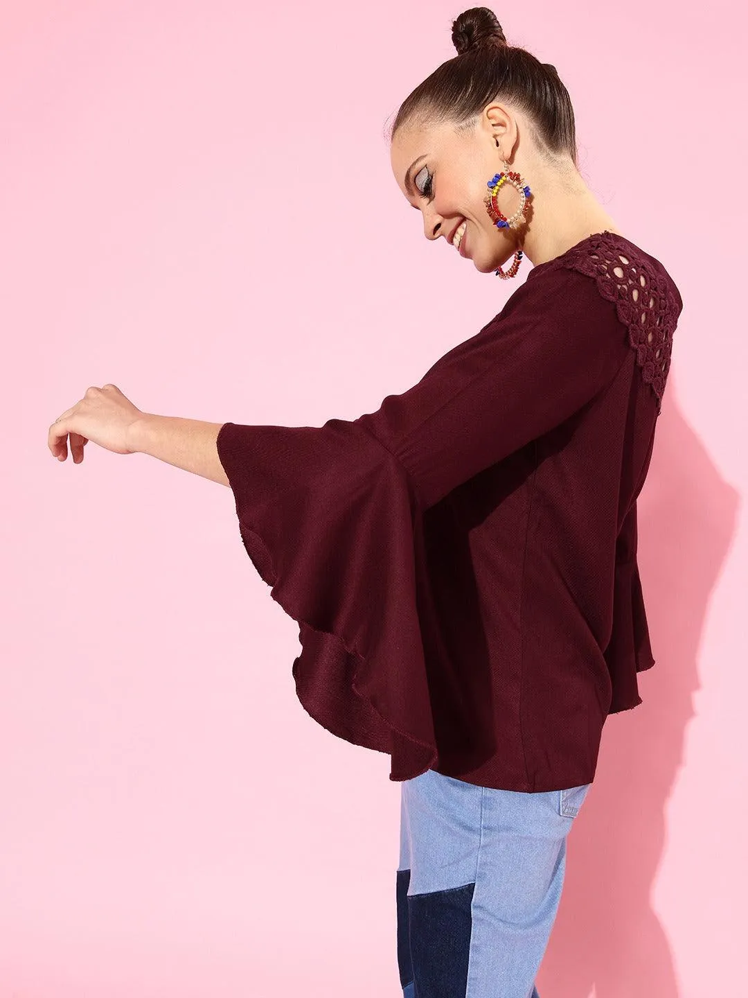 Style Quotient Women Maroon Lace Top
