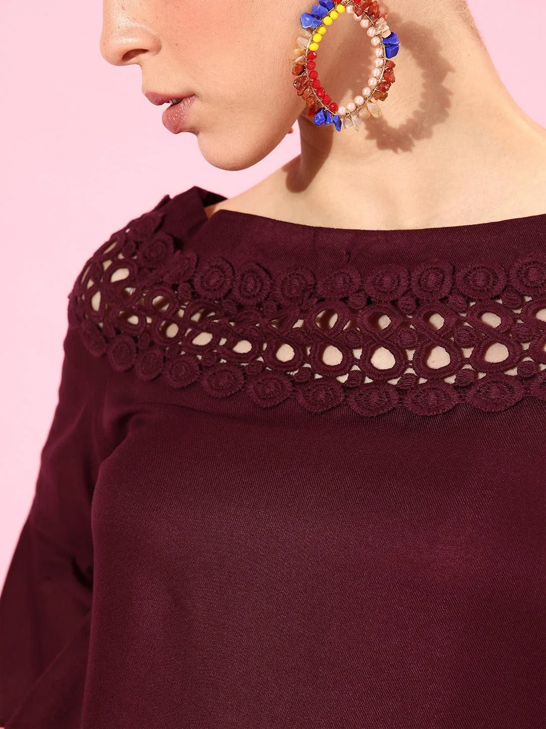 Style Quotient Women Maroon Lace Top