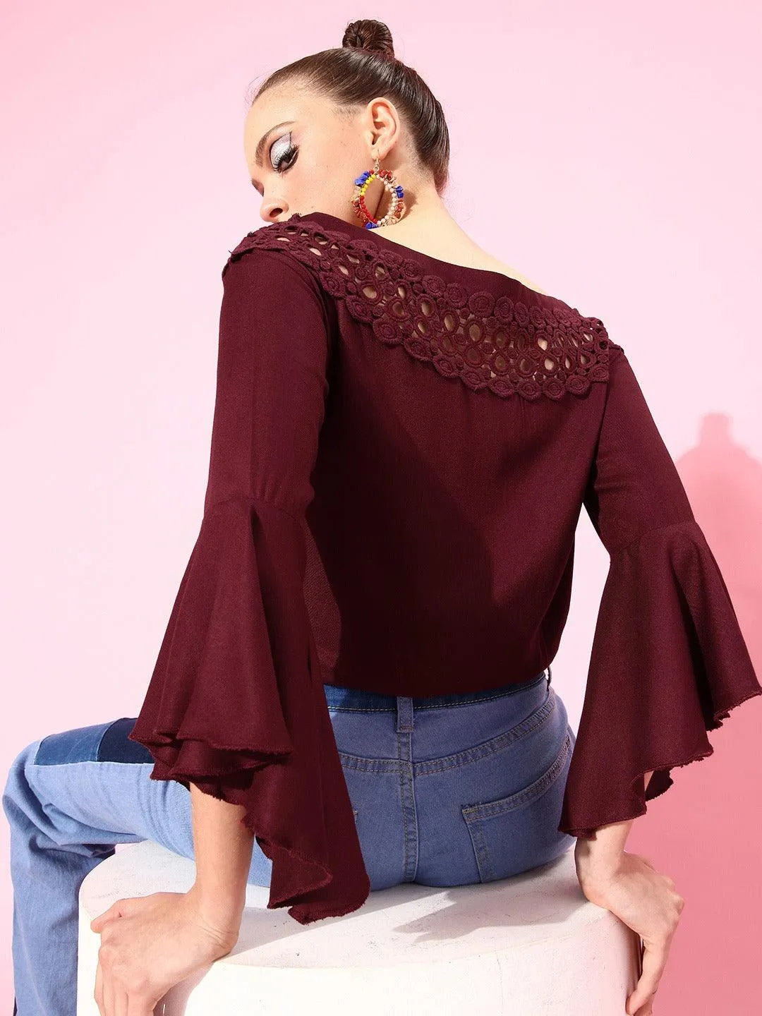 Style Quotient Women Maroon Lace Top