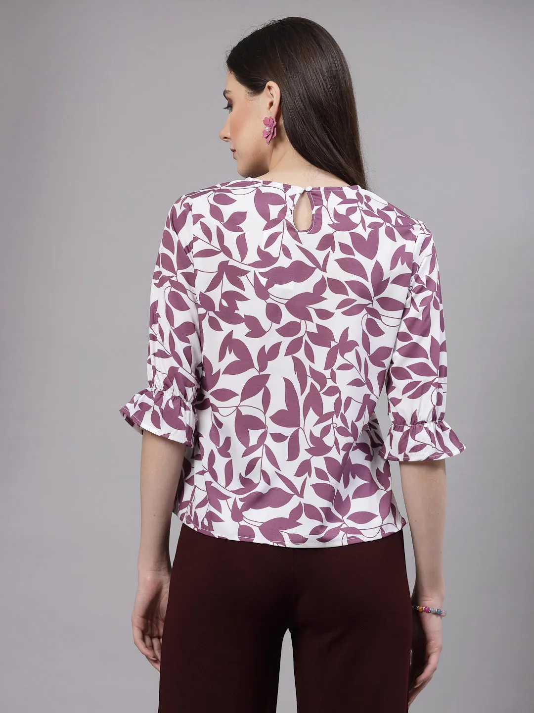 Style Quotient Women Mauve and White Floral Printed Regular Smart Casual Top