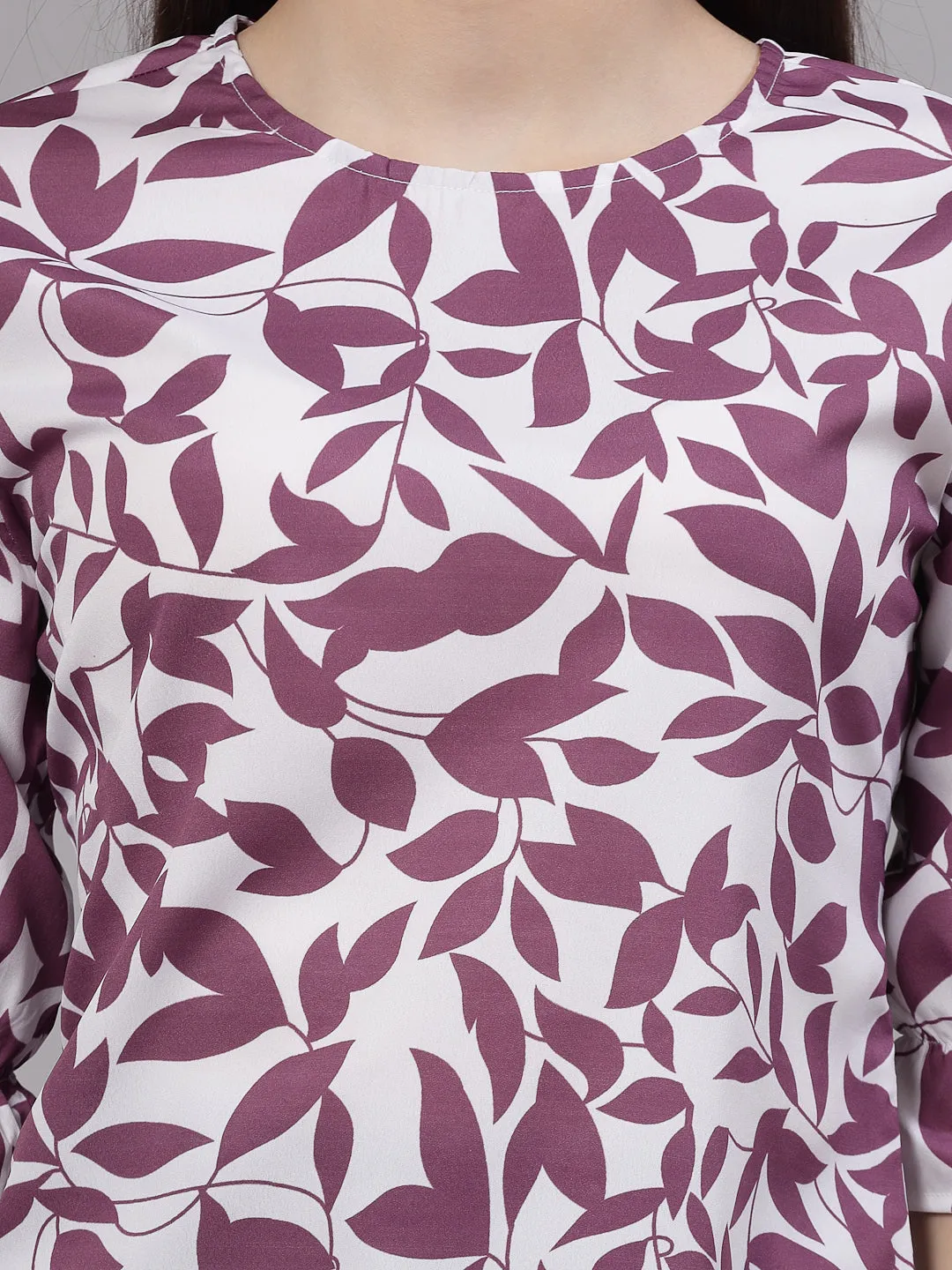 Style Quotient Women Mauve and White Floral Printed Regular Smart Casual Top