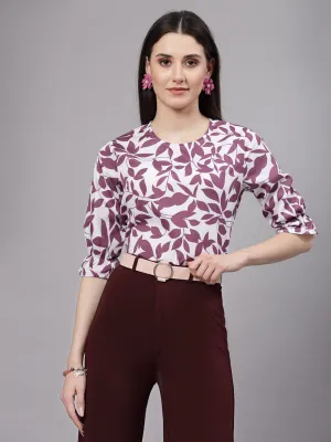 Style Quotient Women Mauve and White Floral Printed Regular Smart Casual Top