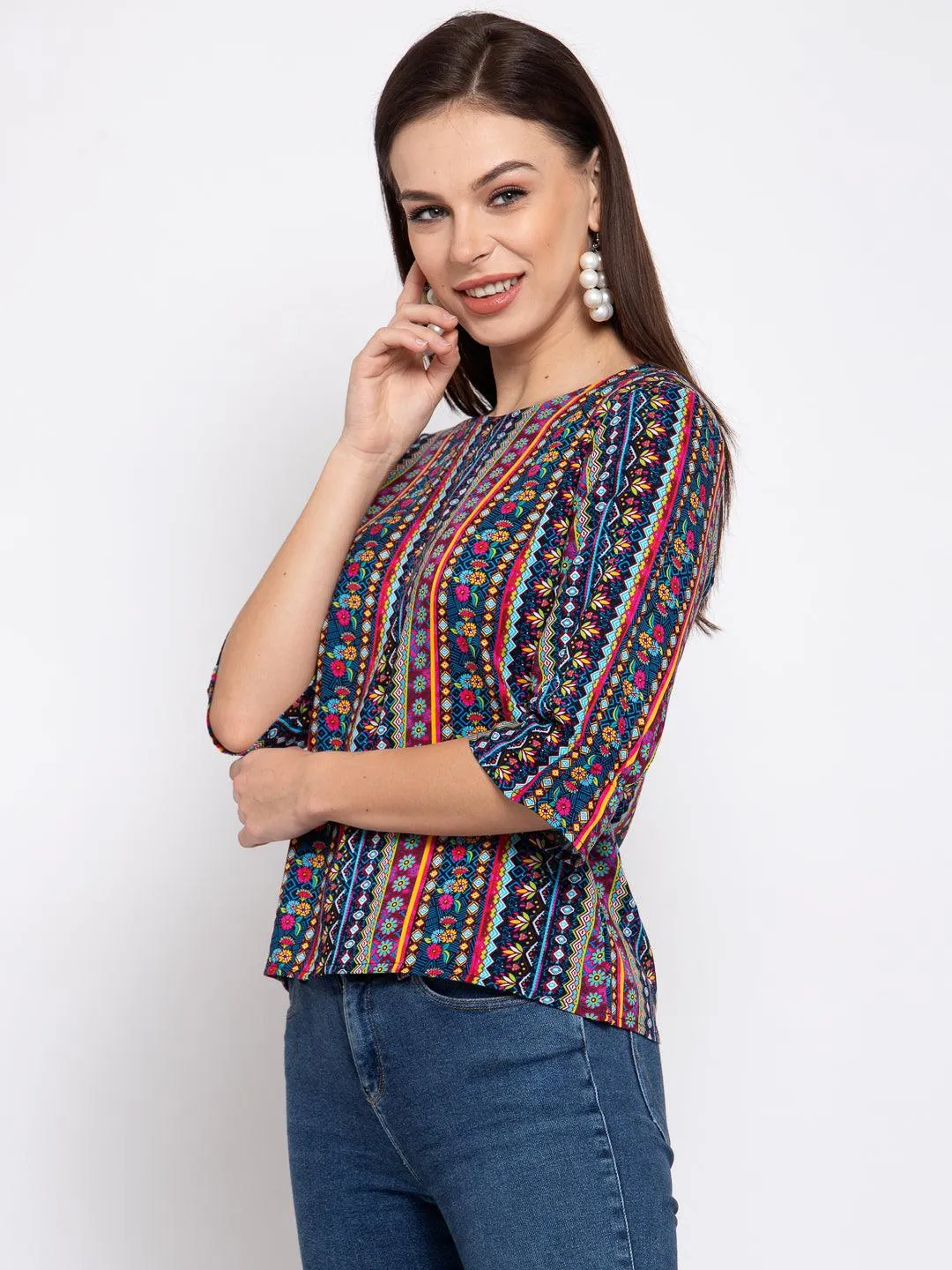Style Quotient Women Multi Ethnic Printed Polyester Smart Casual Top
