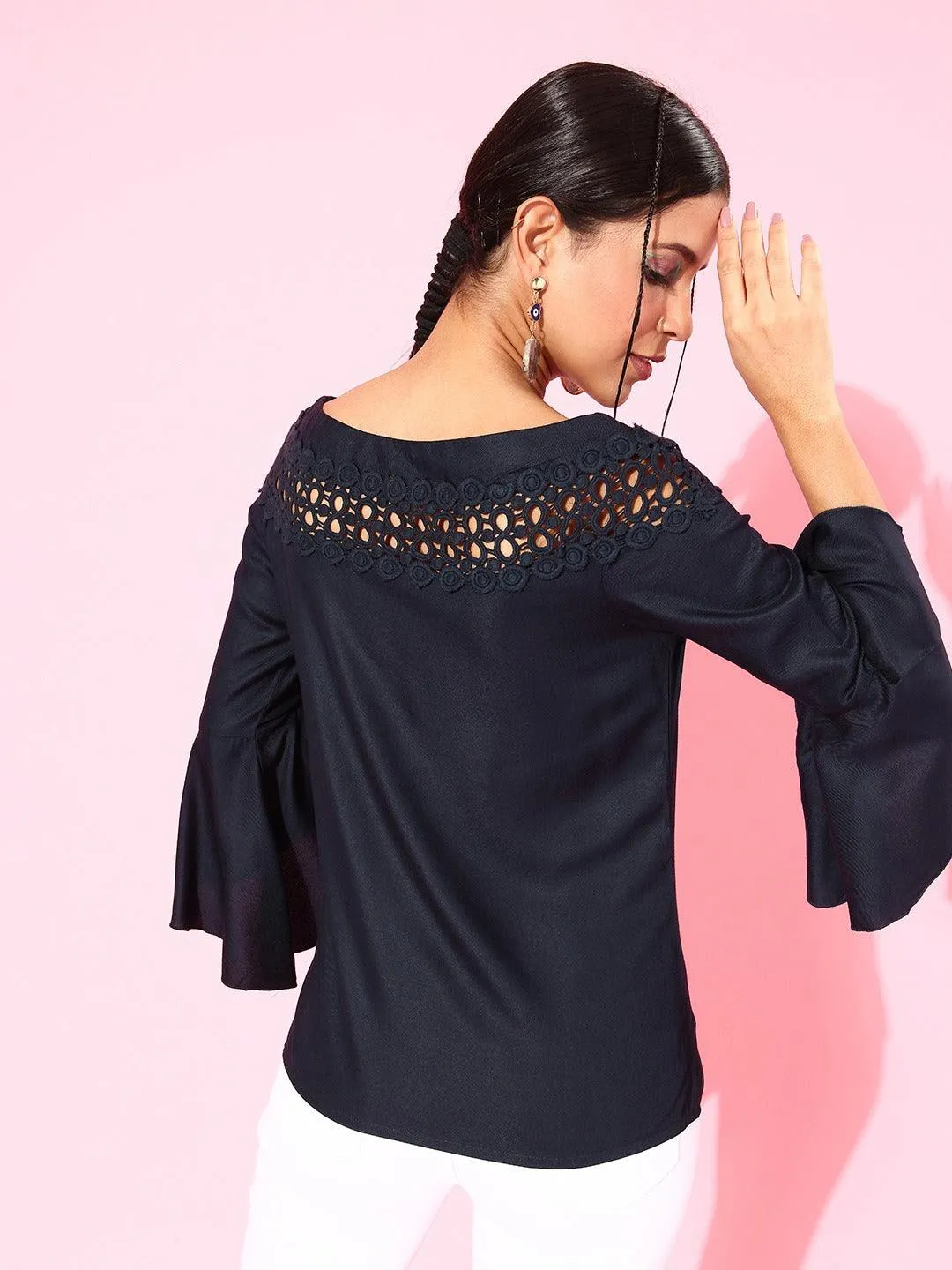 Style Quotient Women Navy Blue Lace Top