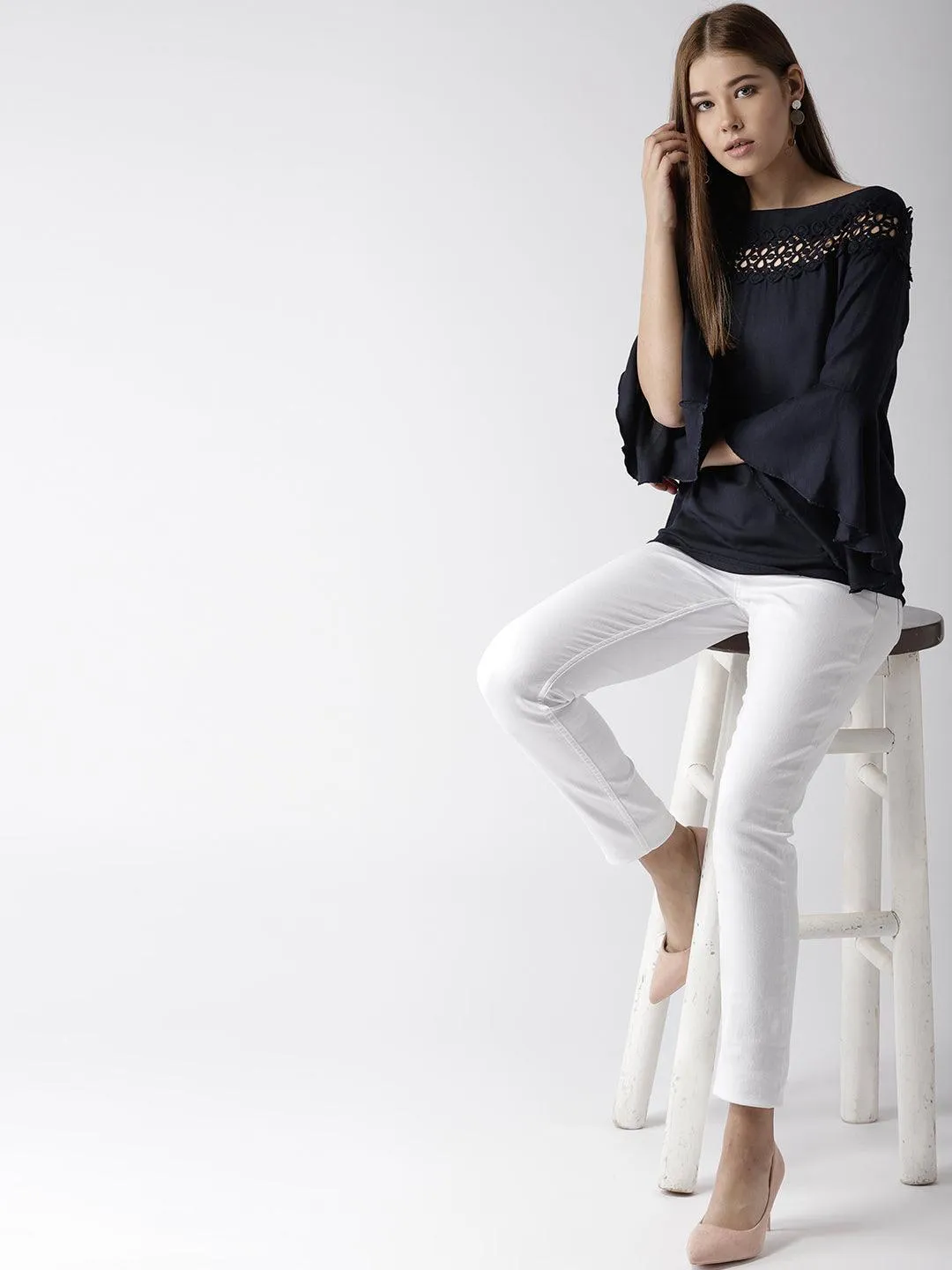 Style Quotient Women Solid Off White viscose rayon smart casual top