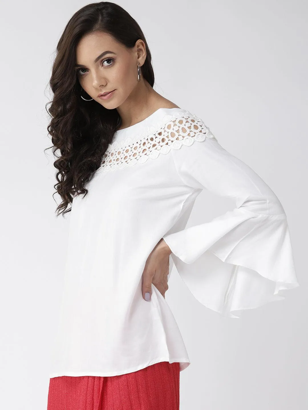 Style Quotient Women Solid Off White viscose rayon smart casual top
