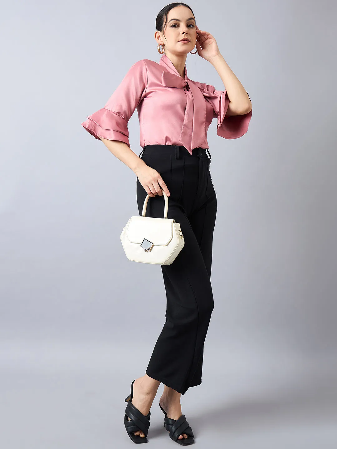 Style Quotient Women Tie-Up with Bell  Sleeves Satin Top