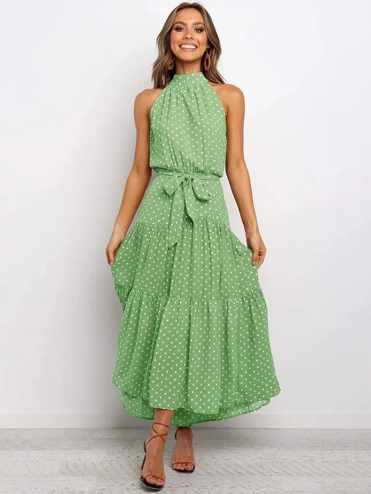 Summer Long Dress Polka Dot Casual Dresses Black Sexy Halter Strapless Sundress