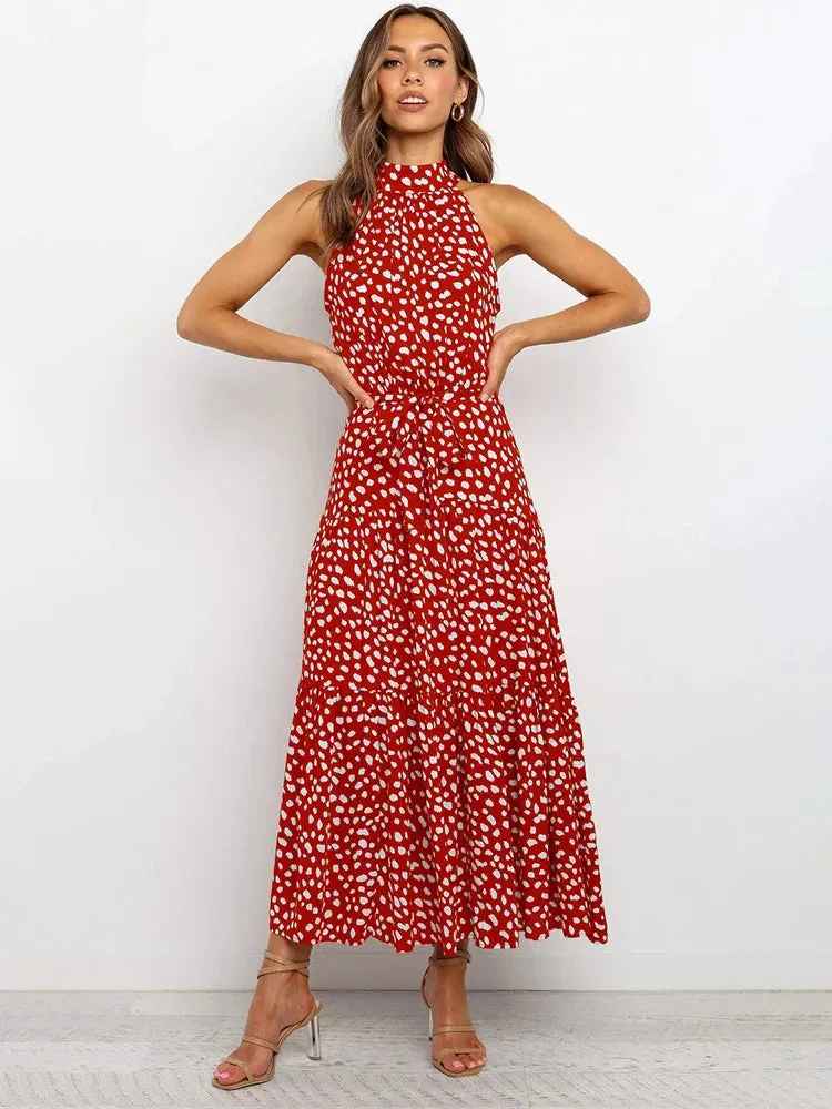 Summer Long Dress Polka Dot Casual Dresses Black Sexy Halter Strapless Sundress