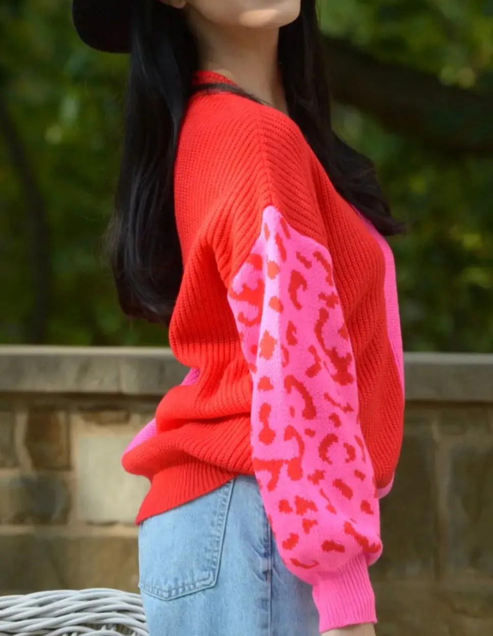 Sweet leopard sleeve sweater