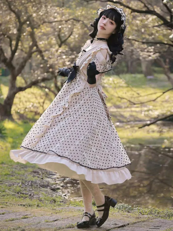 Sweet Lolita Dress Short Sleeves Bows Dress