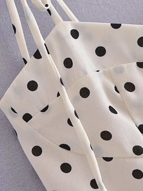 Sweetheart Neckline Polka Dot Mini Dress with Slimming Waist