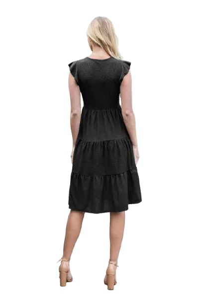 Swiss Dot Ruffle Cap Sleeve Tiered Dress Black - Pack of 6