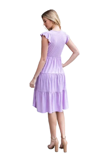 Swiss Dot Ruffle Cap Sleeve Tiered Dress Lavender - Pack of 6