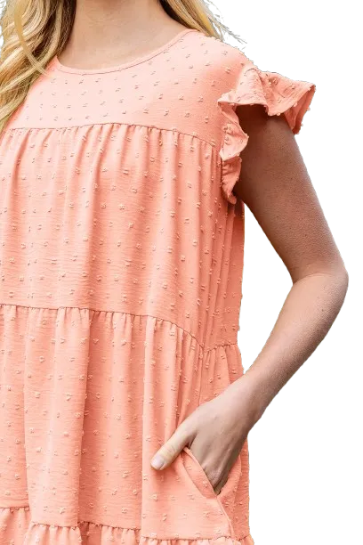 Swiss Dot Ruffle Sleeve Tiered Dress Rosette - Pack of 6