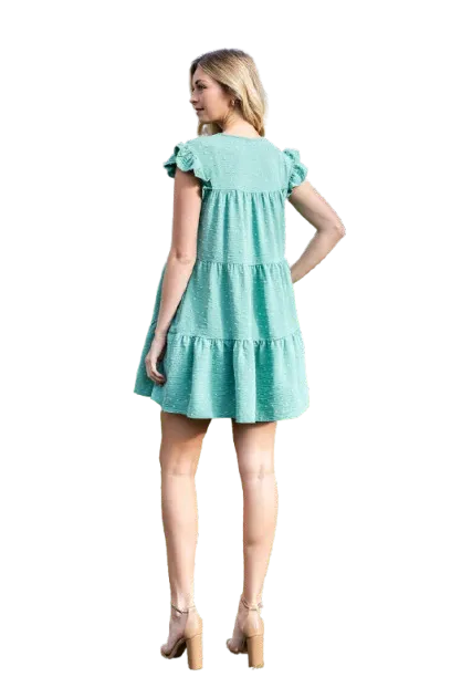 Swiss Dot Ruffle Sleeve Tiered Dress Sage Dusty - Pack of 6