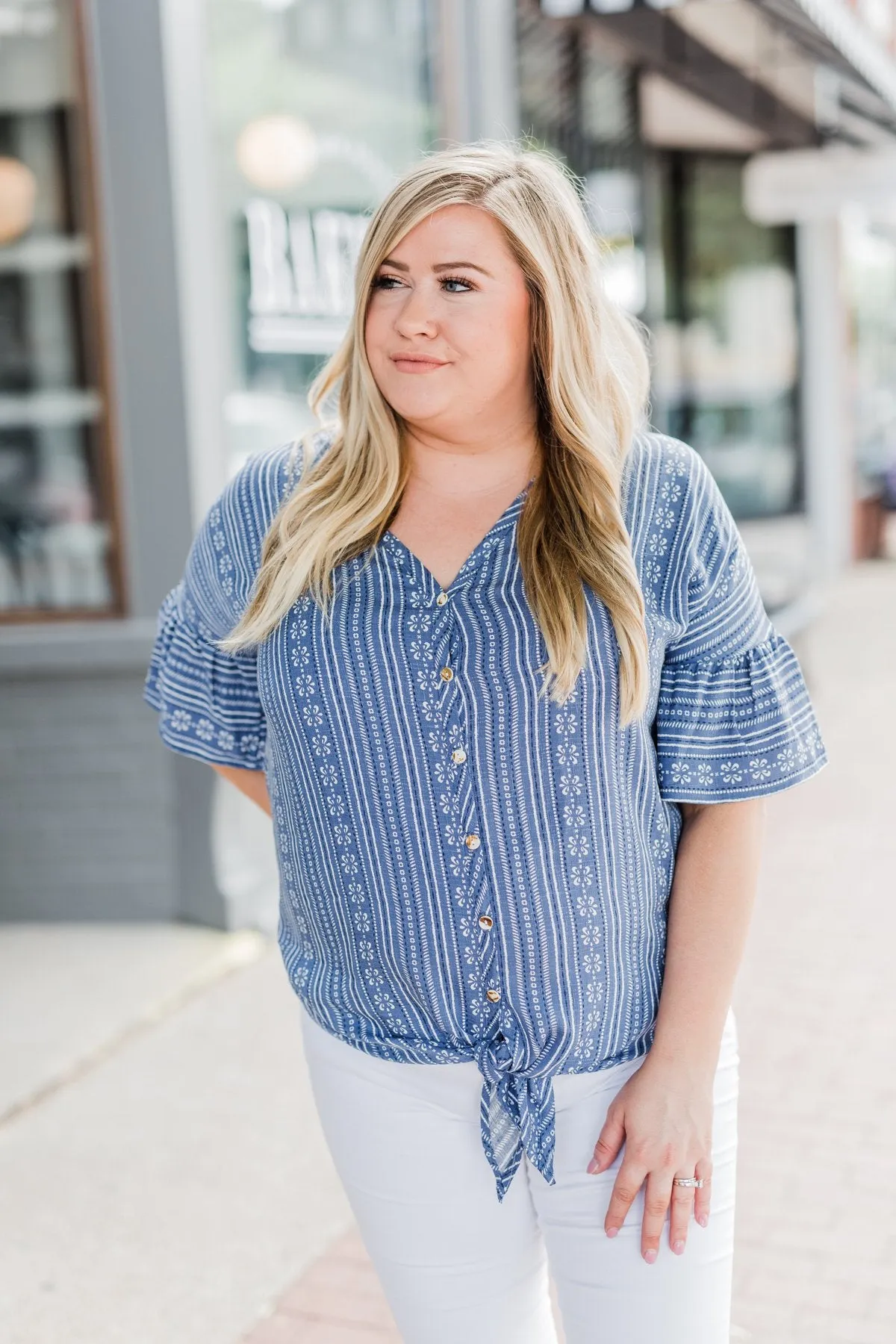 Take Me To The Tropics Front Tie Top- Blue