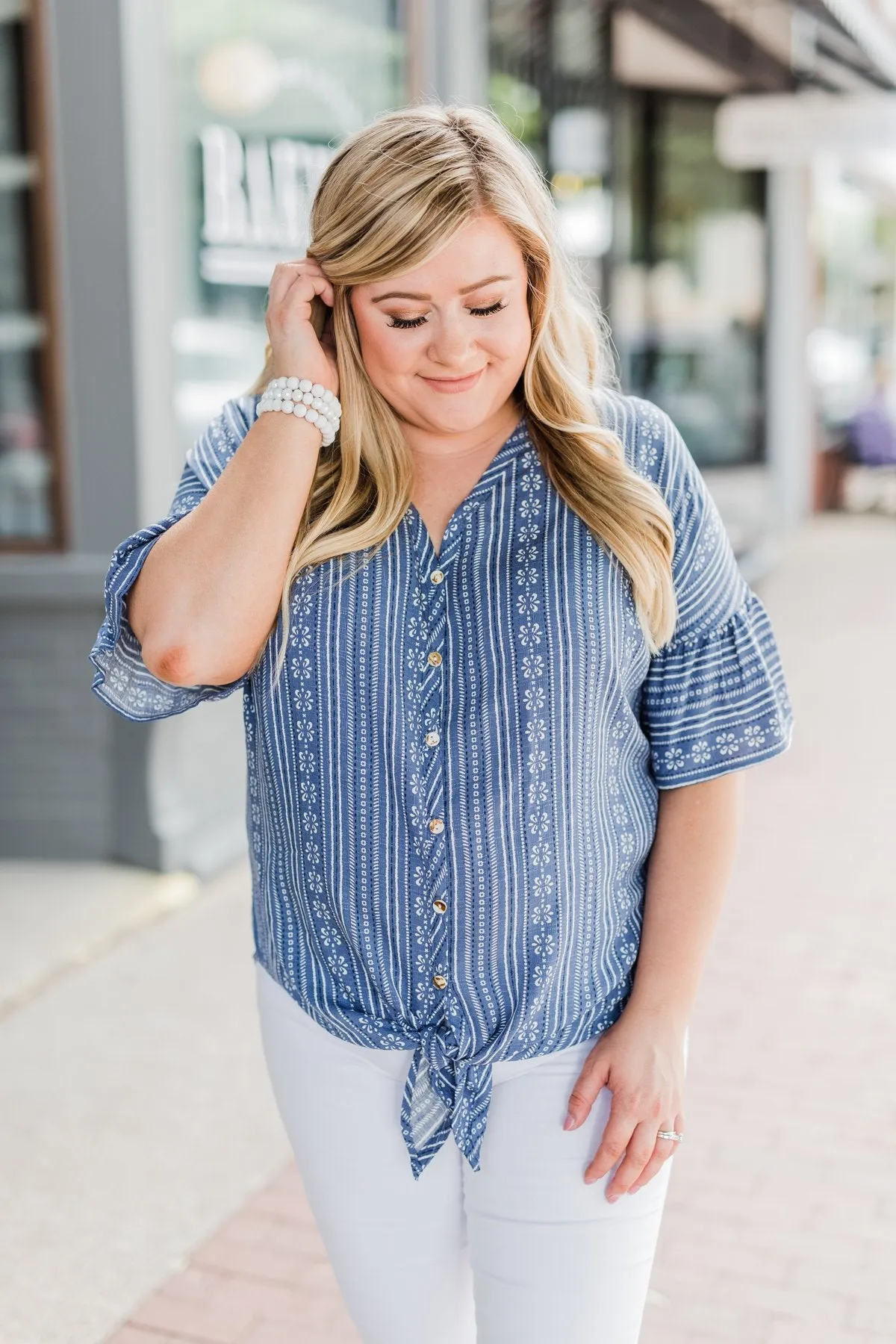 Take Me To The Tropics Front Tie Top- Blue