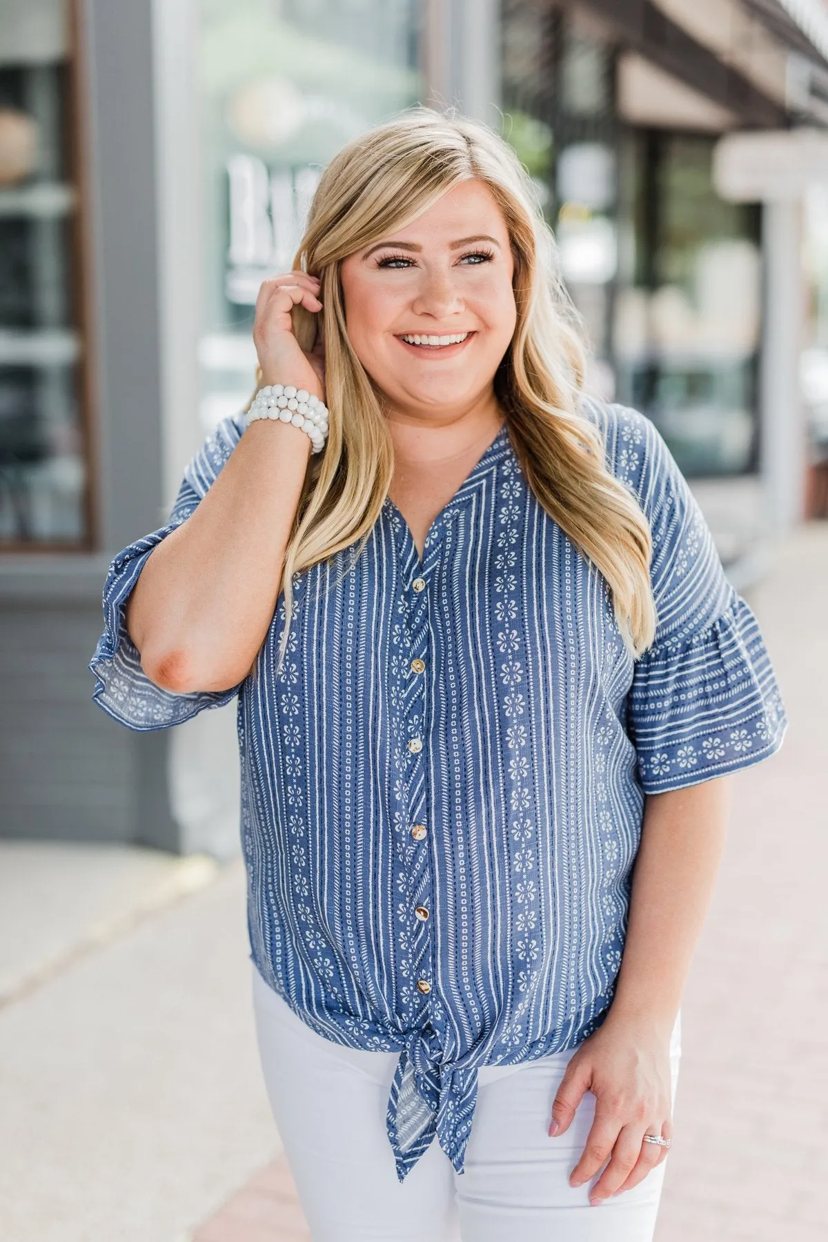 Take Me To The Tropics Front Tie Top- Blue
