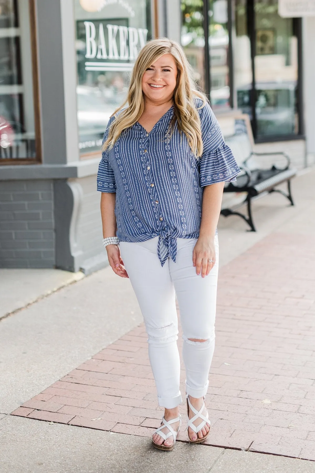 Take Me To The Tropics Front Tie Top- Blue