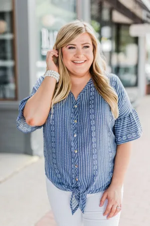 Take Me To The Tropics Front Tie Top- Blue