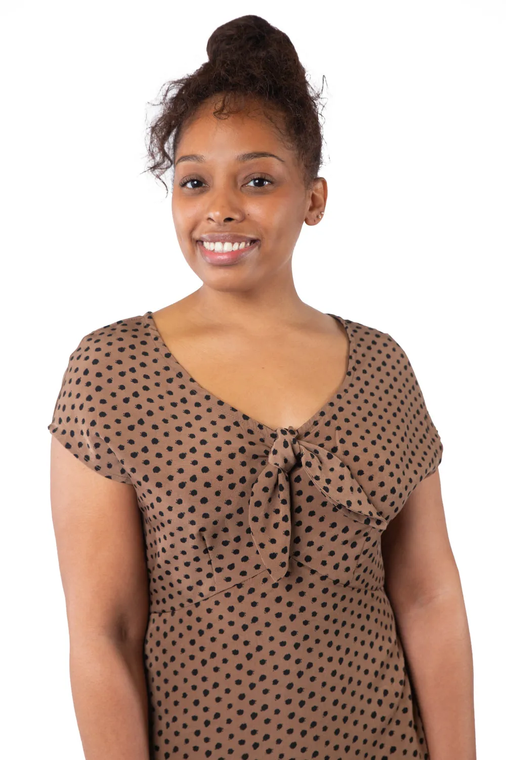Tatiana Dress in Mocha Dot
