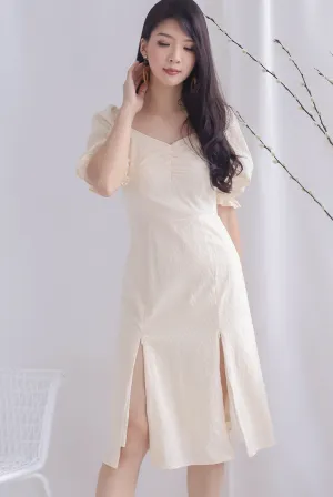 TDC Noelle Zip Slit Midi Dress In Cream Swiss