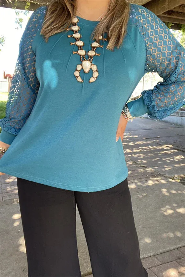 Teal top lace sleeves
