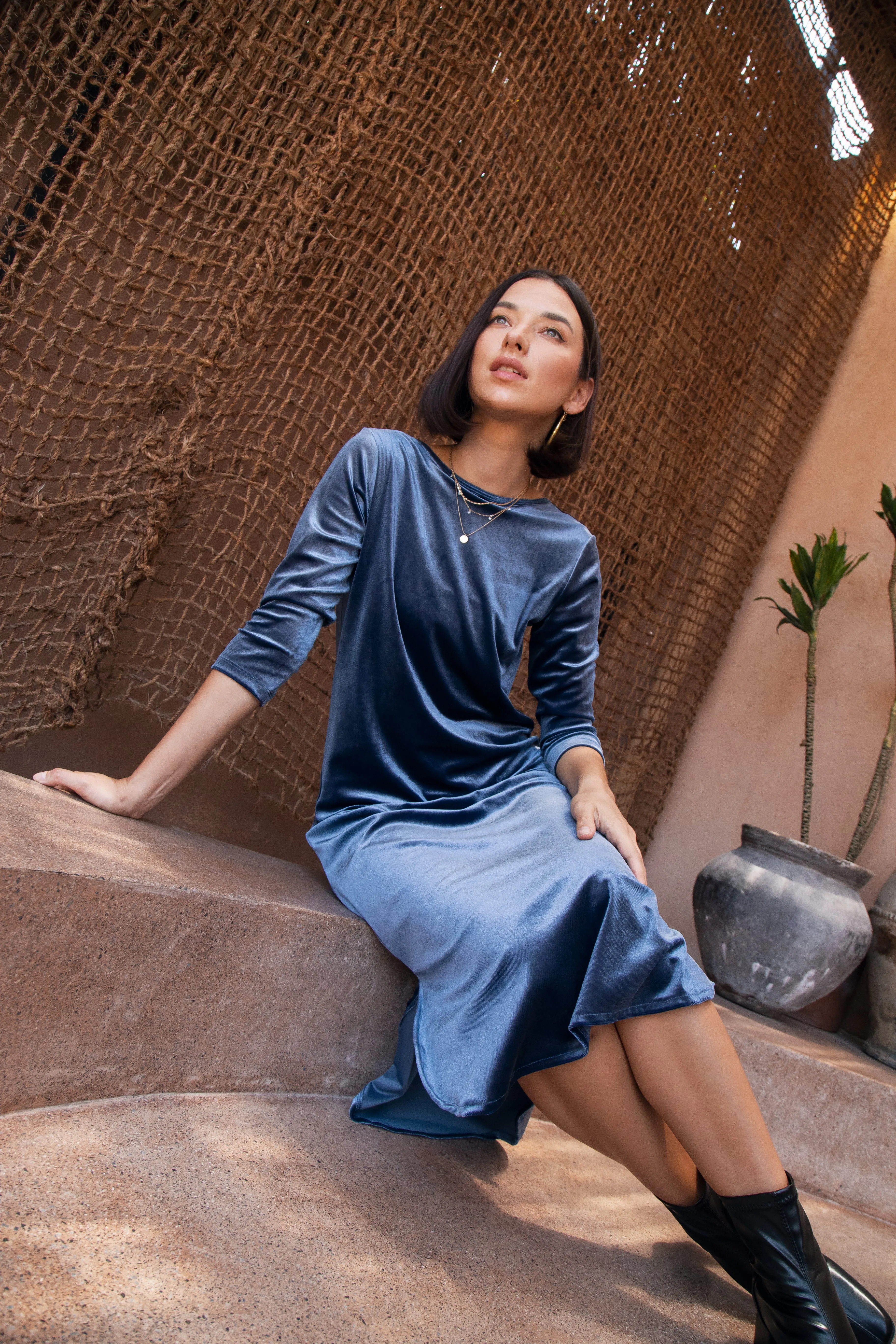Teddie Velour Dress - NY Blue Velvet