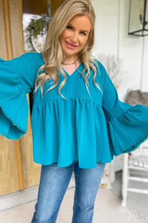 Tiana V Neckl Long Bell Sleeve Blouse Top *FINAL SALE*