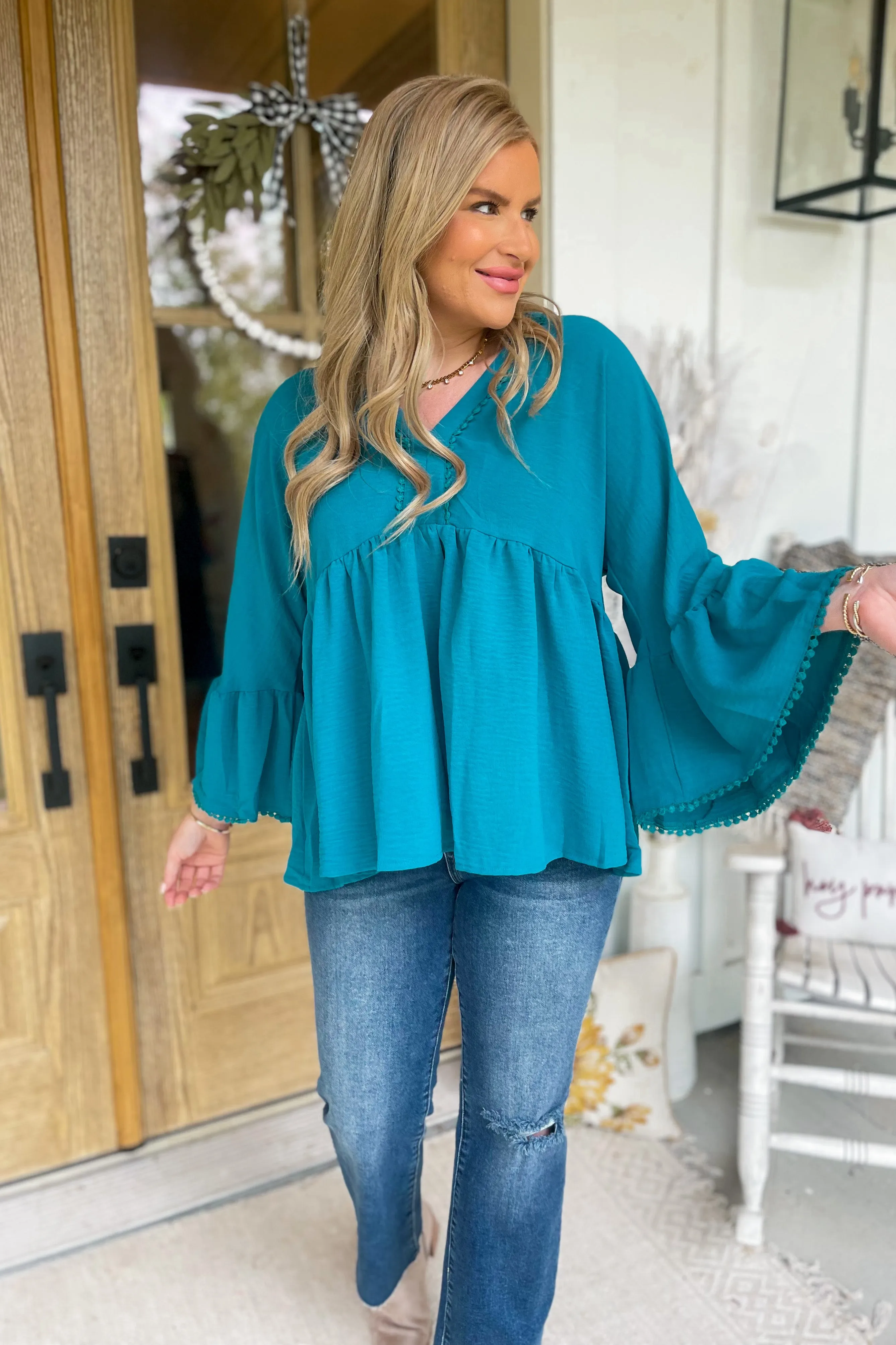 Tiana V Neckl Long Bell Sleeve Blouse Top *FINAL SALE*
