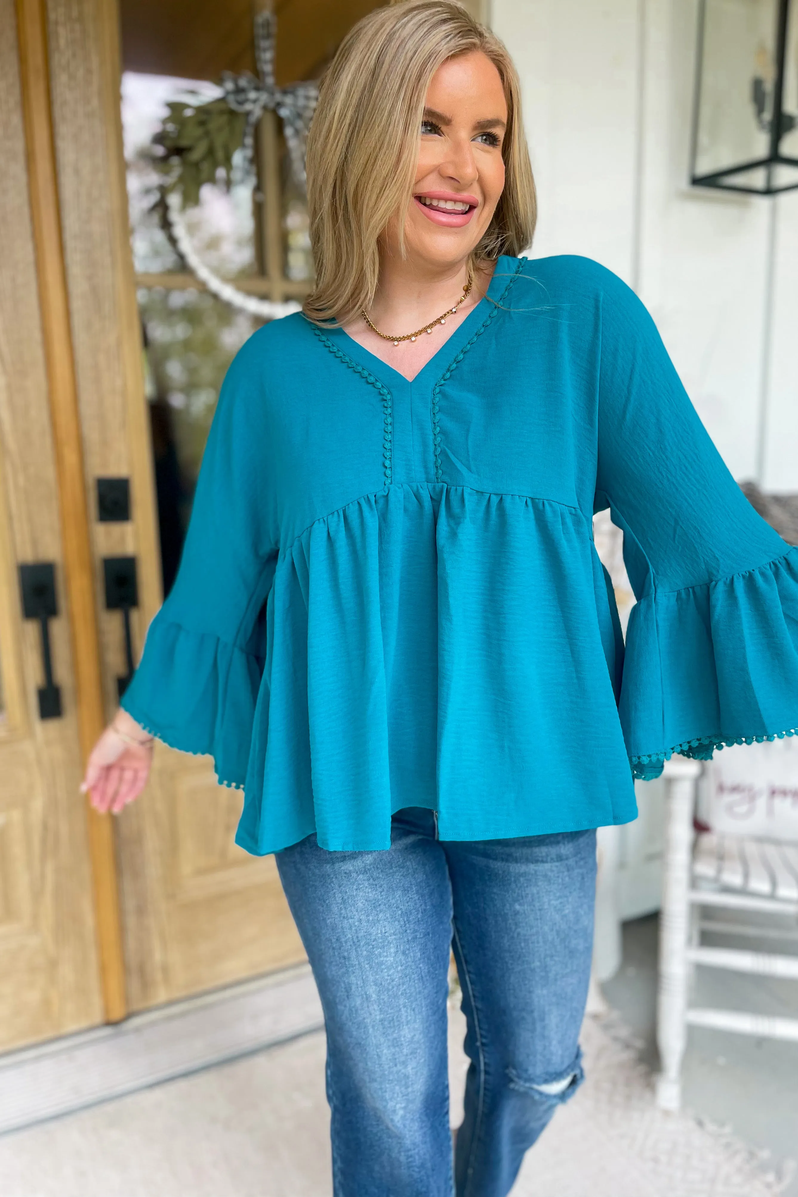 Tiana V Neckl Long Bell Sleeve Blouse Top *FINAL SALE*
