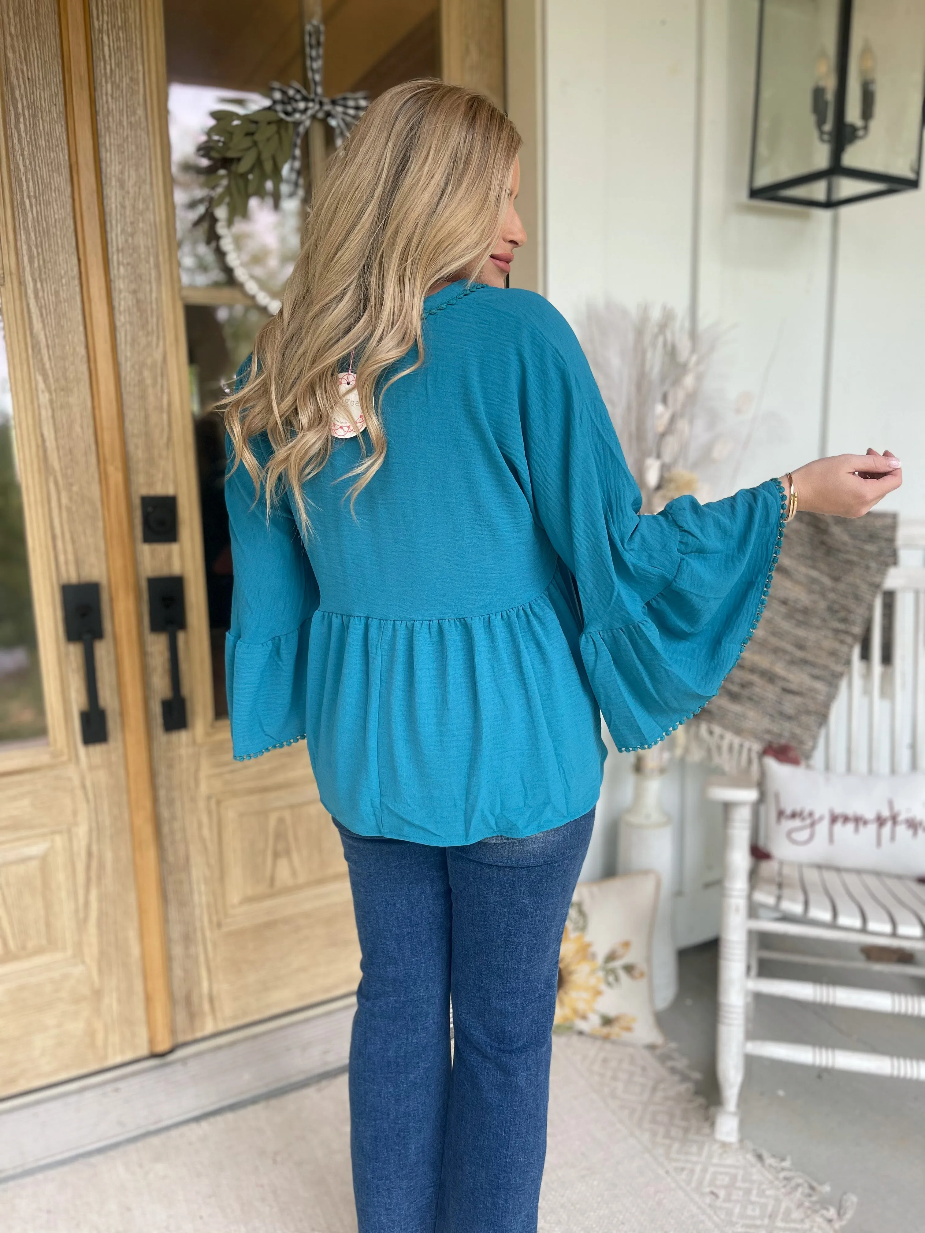 Tiana V Neckl Long Bell Sleeve Blouse Top *FINAL SALE*