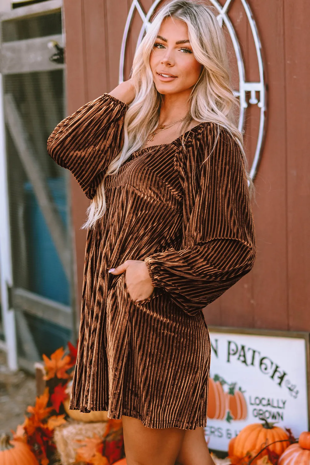 Tie Back Velvet Babydoll Dress
